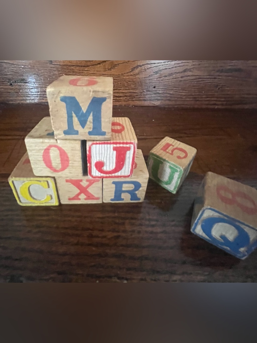 Vintage Wooden Alphabet Blocks Lot of 8 ABC Number Blocks 1.5” Nursery Decor